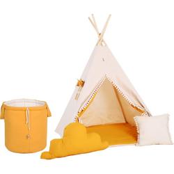 SET Tipi tent oker-beige met speelgoedmand, speelmatras en 2 kussens | Speeltent voor kinderen